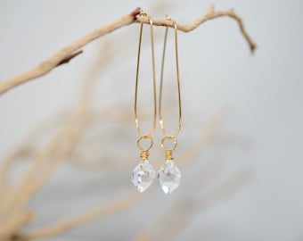 Herkimer Diamond Hoop Earrings, April Birthstone, Dainty, Minimalist dangle Earrings, Dangle earrings, Crystal, mother&#39;s day gift idea