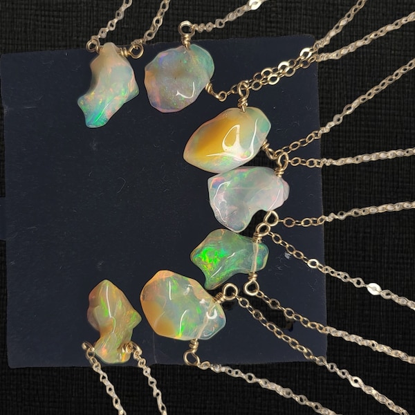 Raw Opal necklace, October Birthstone, Fire, Rainbow, Flash, Opal Pendant, Mother’s day gift idea, Gold filled, Birthday gift, Ethiopian