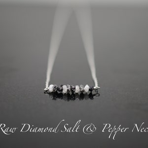 Raw Diamond Necklace Dainty Minimalist 14K Gold Filled, Sterling Silver, Rose Gold Filled White, Gray, Black Diamond, April Birthstone Salt & Pepper- Mix