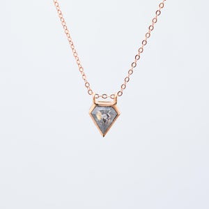14K Solid ROSE Gold Salt & Pepper Diamond necklace, Black Salt and Pepper Diamond, Women Diamond Necklace, Grey, Gray, Pentagon, geometric