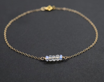 Rainbow Moonstone Anklet, Dainty Sterling Silver or Gold Filled