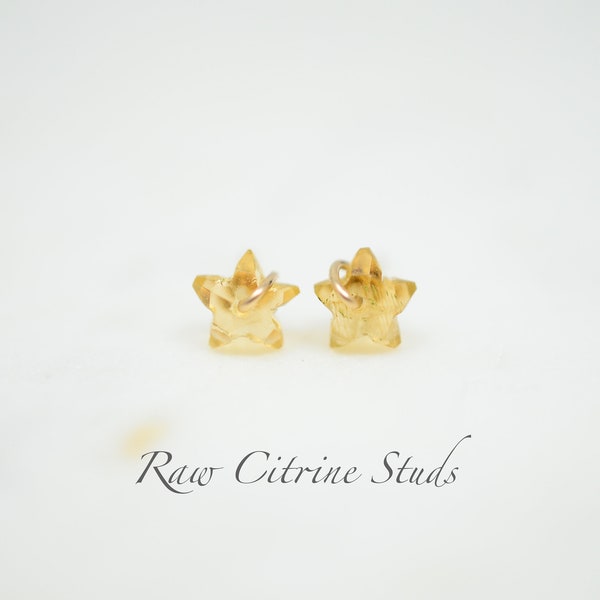 Citrine Stud Earrings, Star shape, 14K Solid Gold, Filled, Sterling Silver, Minimalist, Celestial, Dainty, Small, Gemstone, Yellow studs
