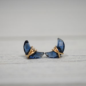 London Blue Topaz colored Quartz Studs, earrings, Sterling Silver, Gold Filled, Rose Gold Filled, December Birthstone, Star, Half Moon