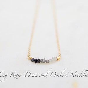 Raw Diamond Necklace Dainty Minimalist 14K Gold Filled, Sterling Silver, Rose Gold Filled White, Gray, Black Diamond, April Birthstone Ombre