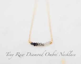 Raw Diamond Necklace | Dainty Minimalist | 14K Gold Filled, Sterling Silver, Rose Gold Filled| White, Gray, Black Diamond, April Birthstone