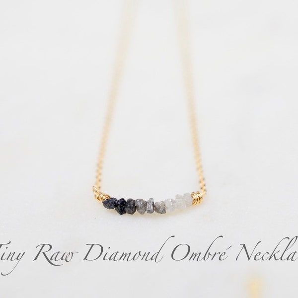 Raw Diamond Necklace | Dainty Minimalist | 14K Gold Filled, Sterling Silver, Rose Gold Filled| White, Gray, Black Diamond, April Birthstone