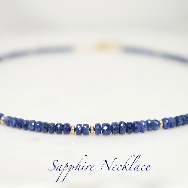14K Solid Gold Sapphire Necklace for women, Graduated, Genuine Sapphire, September Birthstone, Blue, Natural, Real Gold, Blue Sapphire