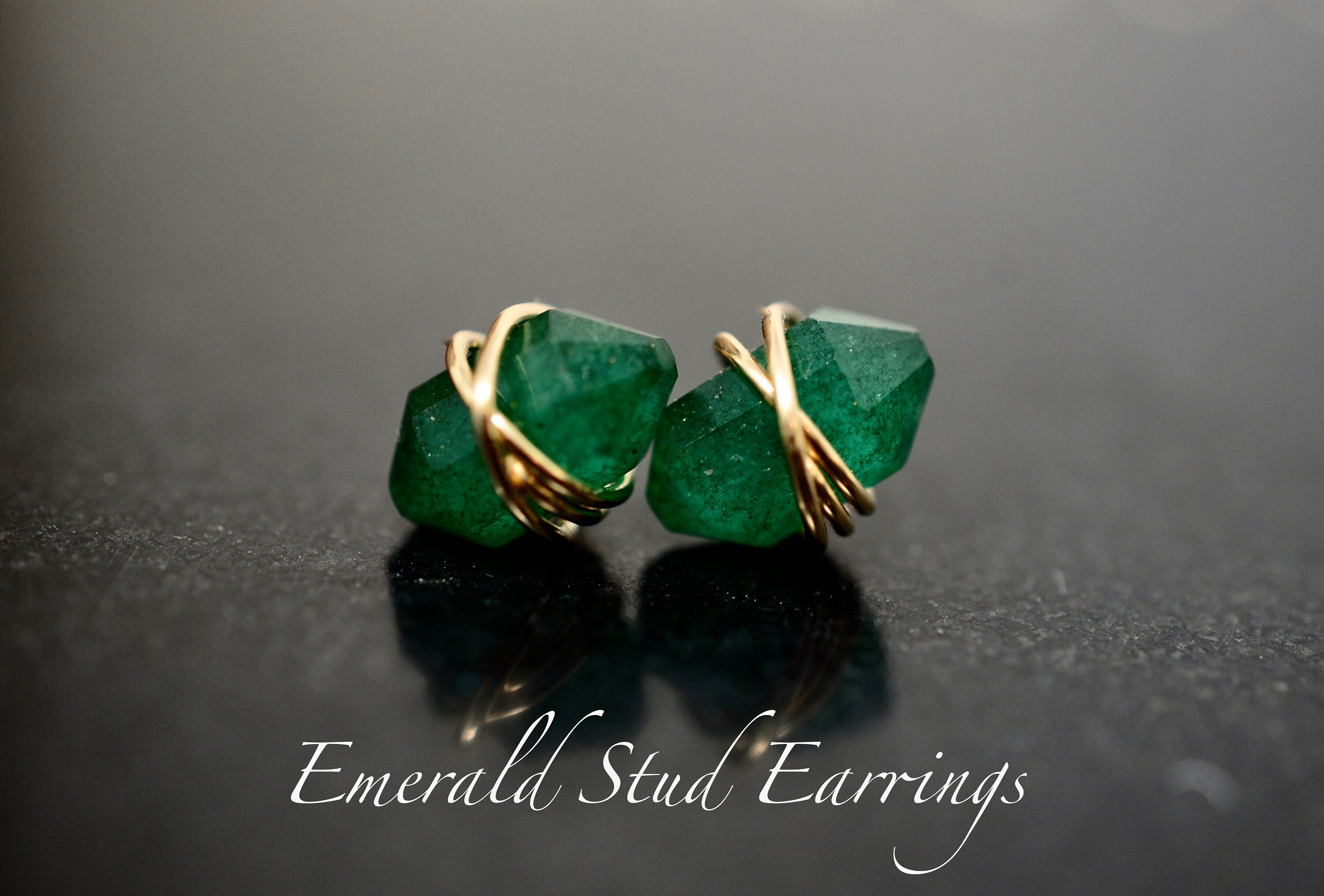 Emerald Stud Earrings, Gold Filled, Sterling Silver, Minimalist, May …