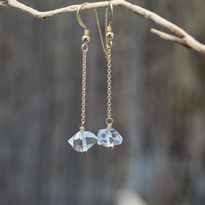Herkimer Diamond Dangle Earrings: 14K Gold Filled, April Birthstone