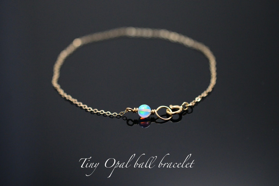 Opal Bracelet, 14K Gold Opal Bracelet, Solid Gold, Minimalist, Rainbow