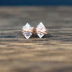 Herkimer Diamond Studs, Minimalist earrings, 14K Solid gold, Gold Filled, Rose Gold, Sterling Silver, post earrings, Mothers day gift, Large