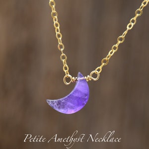 Amethyst Necklace, crescent moon, half moon necklace, minimalist, dainty, Silver, Gold, Mauve stone, Gemstone, purple, February birthstone