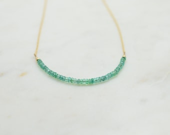 Zambian Emerald Bar Necklace, 14K Gold Filled, May Birthstone