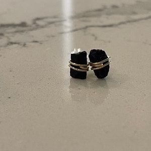 Raw Tourmaline Studs, Raw black tourmaline Earrings, Sterling Silver, Gold, Dainty, Natural, Gemstone image 4