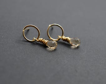 Dainty Imperial Topaz Earrings, Gold Filled, November Birthstone