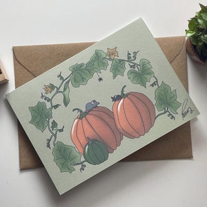 Carte de voeux automne citrouille - Halloween/automne/automne - A6 - fabriquée à la main sur carte recyclée