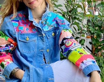 Patchwork Denim Jacket, Denim Coats For Women, Patchwork Jeans, Plus Size Boho, Womens Plus Size, Spring Coat, 90s Retro, Custom Vest, Gift