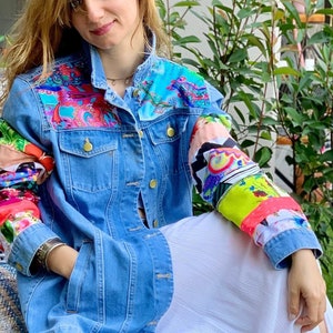 Patchwork Denim Jacket, Denim Coats For Women, Patchwork Jeans, Plus Size Boho, Womens Plus Size, Spring Coat, 90s Retro, Custom Vest, Gift