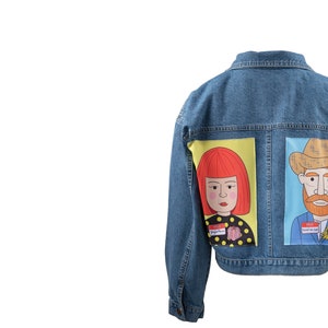 Jackets and Coats, Patchwork Denim, Crop Jean Jacket For Women, Printed Denim Coat, Personalized Jacket, Jean Jacket Custom Football, 90's image 2