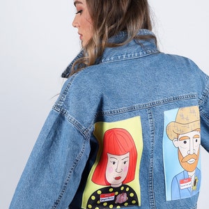 Jackets and Coats, Patchwork Denim, Crop Jean Jacket For Women, Printed Denim Coat, Personalized Jacket, Jean Jacket Custom Football, 90's image 1