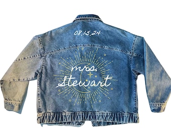 Blue Personalized Mrs. Last Name Jean Jacket, Custom Denim Jacket, Bride Blue Denim Jacket, Bridal Shower Denim Jackets, Wedding Jackets