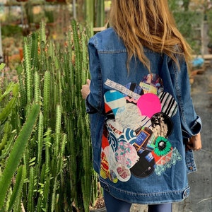 DenimJacketPoupee Custom Jean Jacket, Patchwork Denim Jacket, Quilted Jacket Handmade, Denim Jacket for Women, 80s Clothing