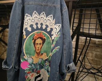 Jean Jacket Women, Denim Jacket, Vintage Patchwork Denim Jacket, Upcycled Patched Woman Jean Jacket, Oversized Denim Jacket, Patched Jeans