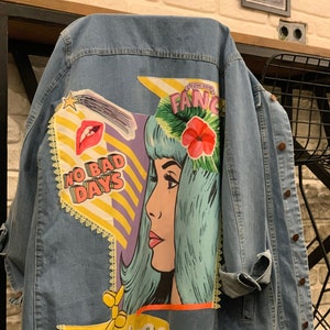 Jean Jacket for Women, Custom Denim Jacket, Denim Jacket For Women, Pop Art Jean Coat, Up-cycled Denim, Woman Jean Jacket, 80s Clothing