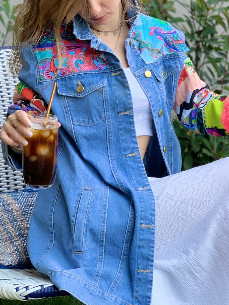 Patchwork Denim Jacket Denim Coats for Women Patchwork Etsy