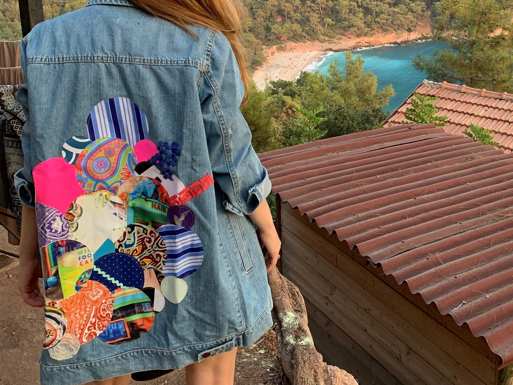 DenimJacketPoupee Patchwork Denim Jacket, Denim Coats for Women, Patchwork Jeans, Plus Size Boho, Womens Plus size, Spring Coat, 90s Retro, Custom Vest, Gift