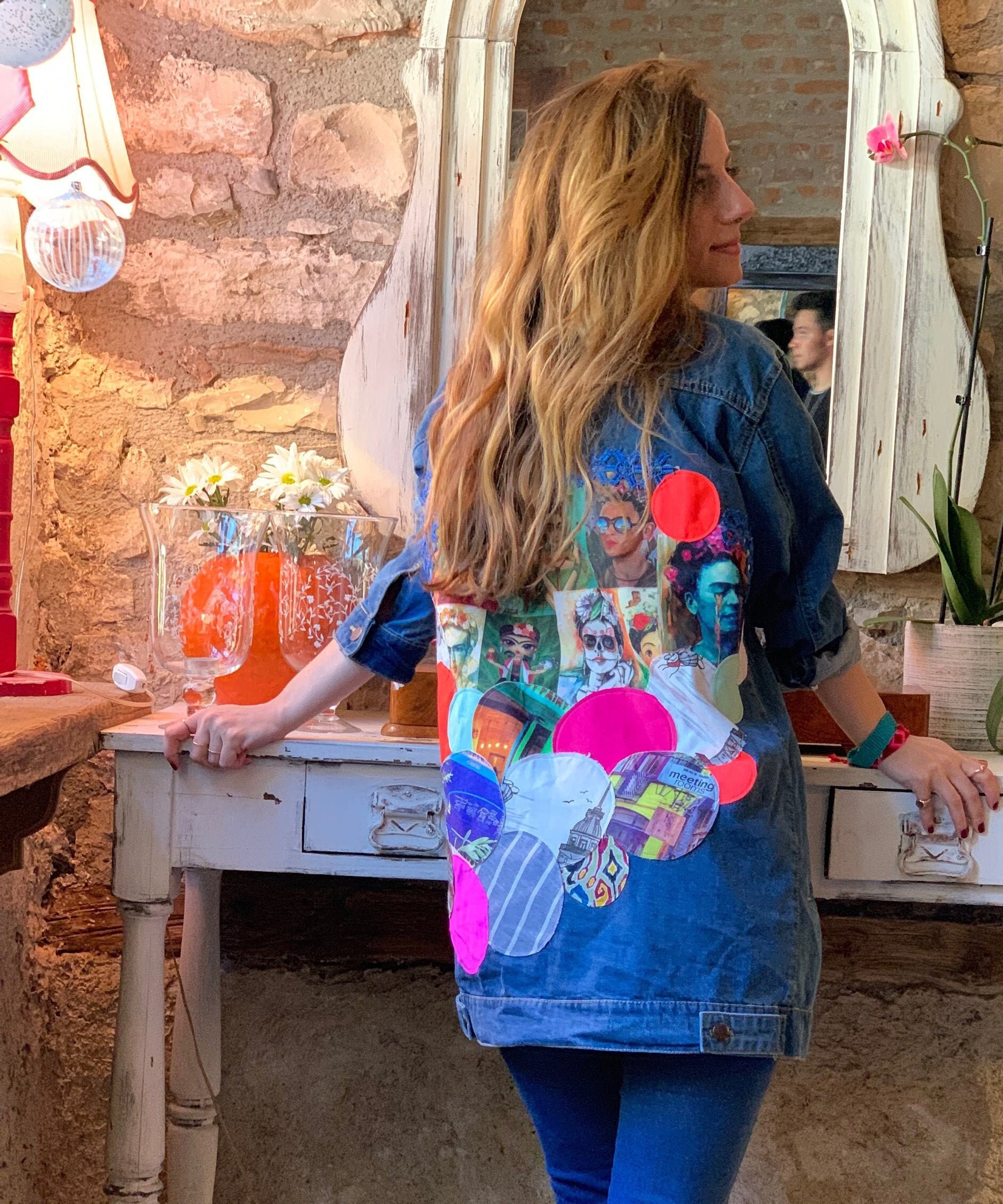 Tapestry Oversized Leather Denim Jacket - Ready to Wear