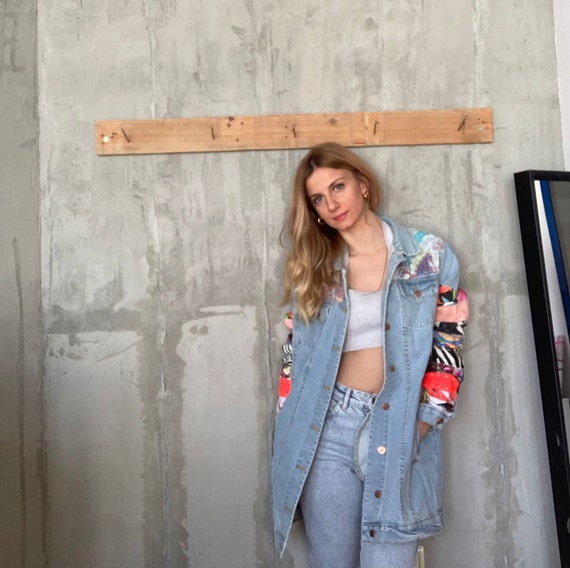 Veste en denim patchwork pour femmes vetements pour femmes manteau dart et de design portable manteau en jean bleu veste en jean design lave a la pierre Etsy Canada