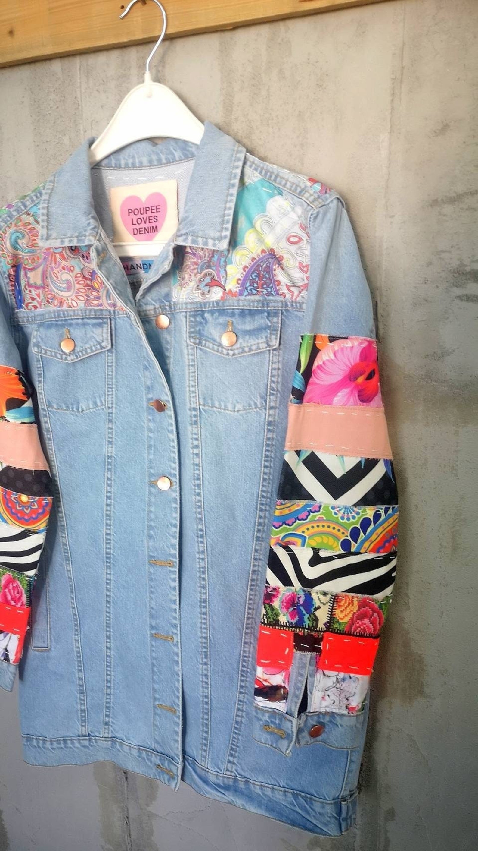 Women's Patchwork Denim Jacket Woman Clothing Wearable Etsy