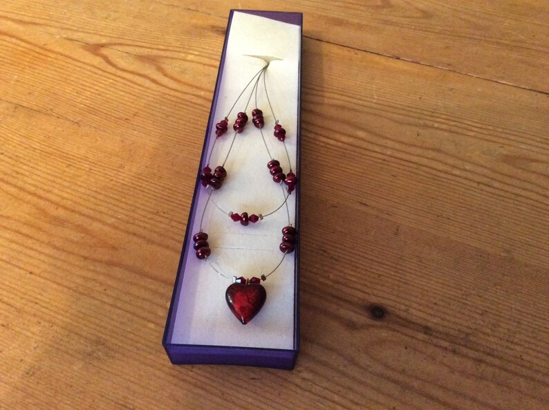 Heart-shaped Red BEADED NECKLACE BRACELET Set