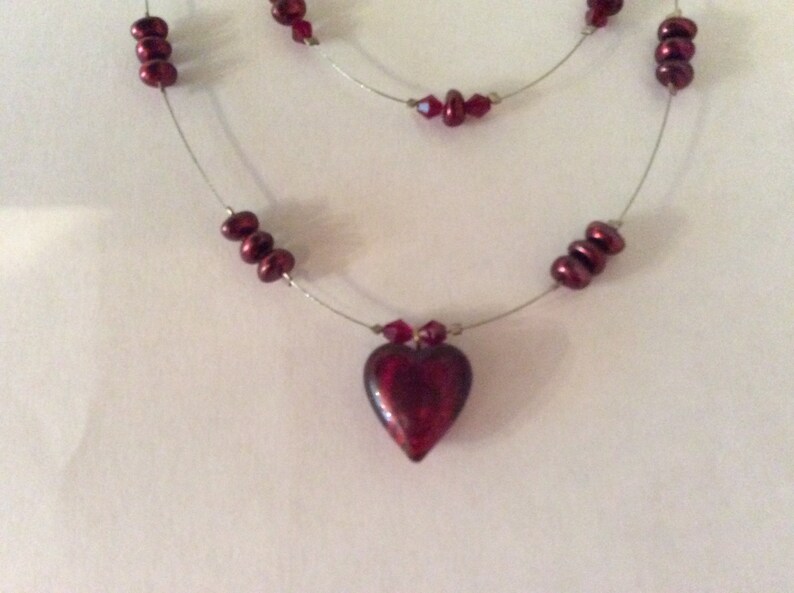 Heart-shaped Red BEADED NECKLACE BRACELET Set