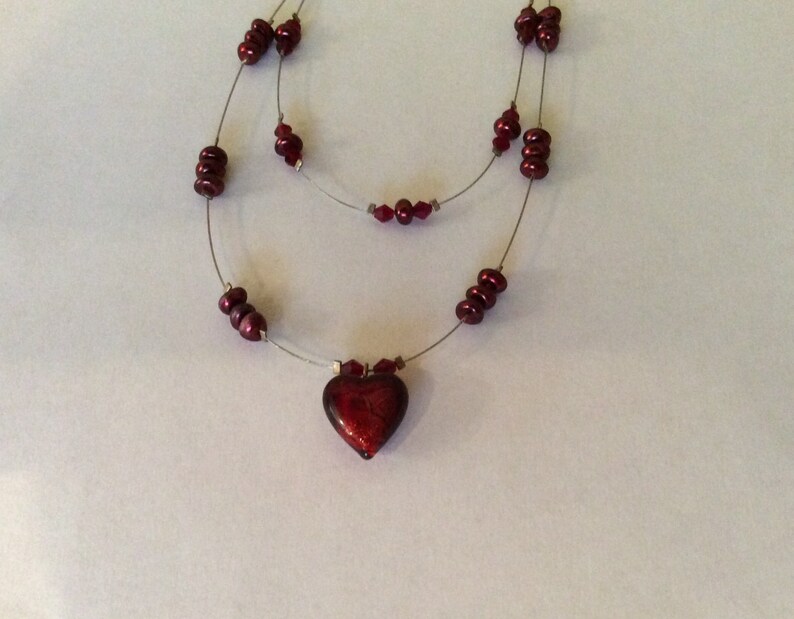 Heart-shaped Red BEADED NECKLACE BRACELET Set