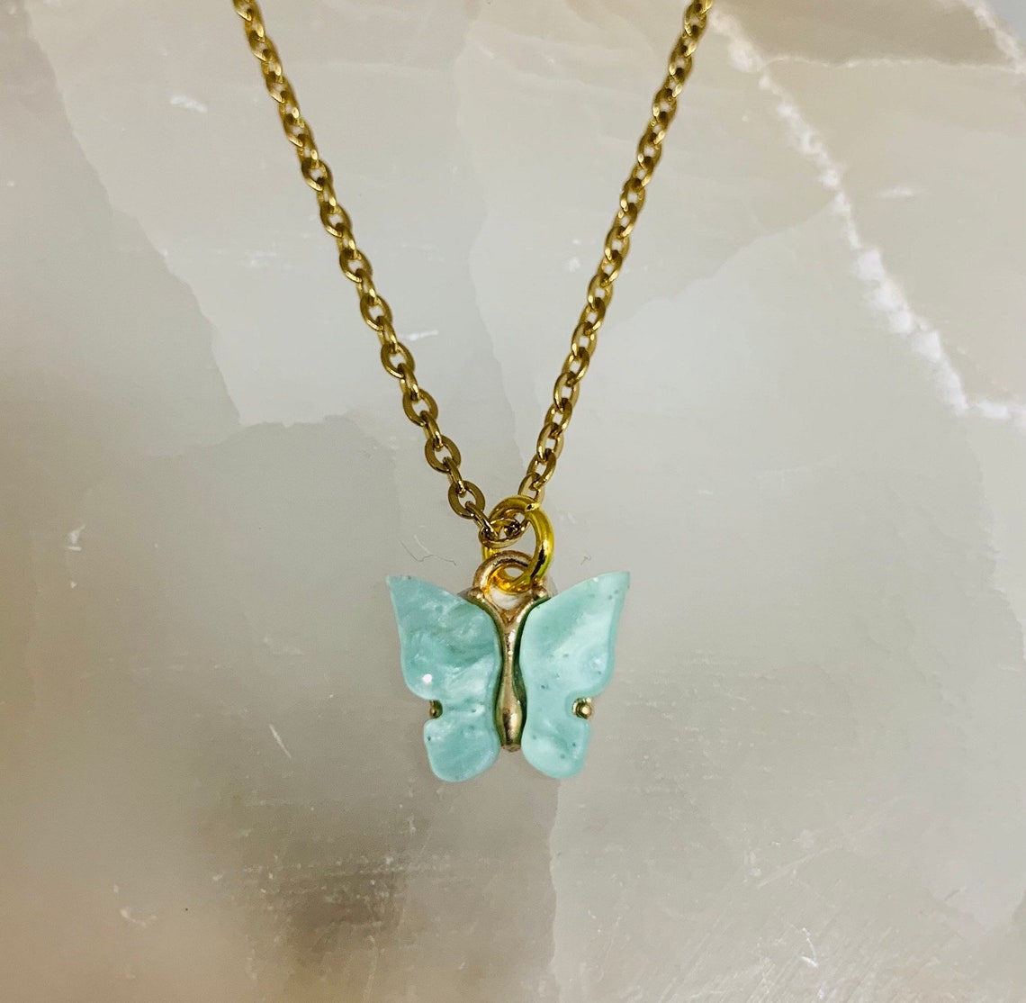 Butterfly Necklace // Blue Butterfly Necklace - Etsy UK