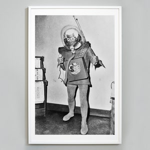 Impressão de homem marciano, homem do planeta X, vida alienígena, OVNI, ataques de Marte, 1951, foto em preto e branco, impressão com qualidade de museu, arte de parede