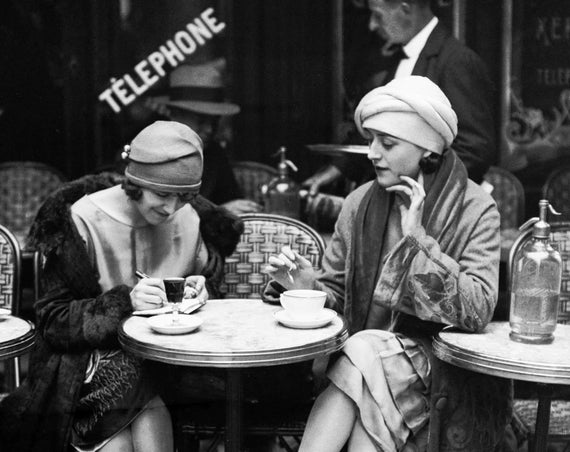 French Cafe Girls Print, 1920's Flapper Girls, Vintage Paris Cafe