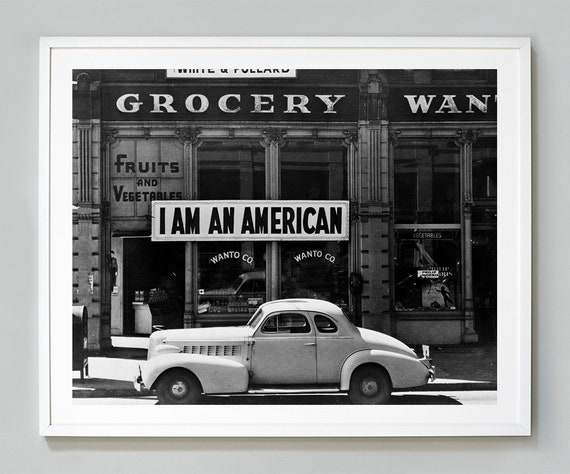 AMERICAN TRANSFERS PICTURES ビンテージ転写紙 40s I Am an American Print, Dorothea Lange Photograph, 1942, Vintage