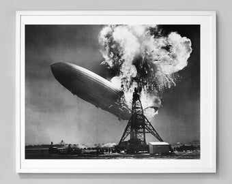 ヒンデンブルク号の惨事 1937 年 古い白黒キャンバス ボックス アート