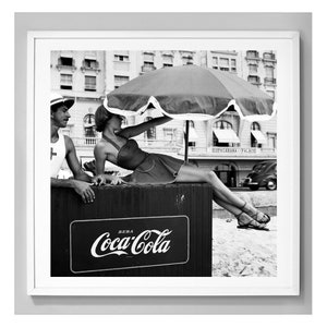 Coca Cola Beach Print, Model On The Beach, Vintage Photo, Black and White Photo, 1951, Museum Quality Photo Art Print