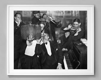 Beer Drinking Bar Print, Prohibition Era Pub Art, Speakeasy Alehouse Wall Decor, Black and White Vintage Photo, Home Bar Poster