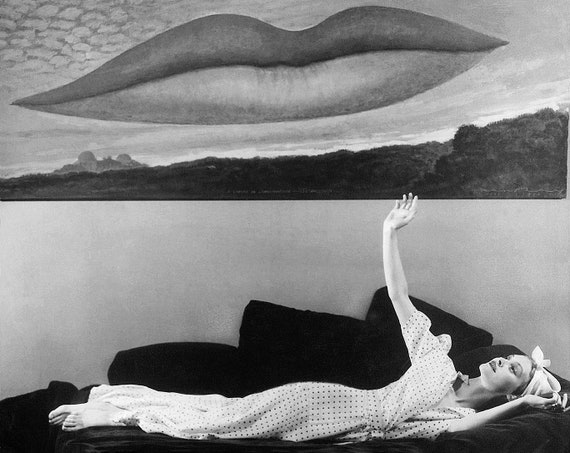 Man Ray Lips Print, Black and White Vintage Photography