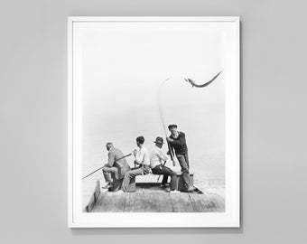 Fisherman Black and White Print, Couta Kingfish Fishing, 1939, Outdoorsman Home Decor, Museum Quality Wall Art, Fisherman Gift