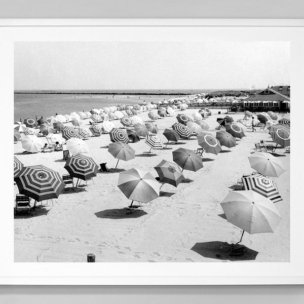 Beach Umbrellas Print, Vintage Beach Style, Beach House Print, Wall Art, Black and White Photo, Museum Quality Photo Art Print