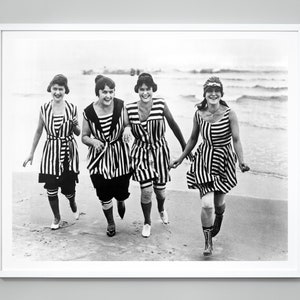 Vintage Striped Beachwear Print, Vintage Swimsuits, 1910, Beach Print, Vintage Photo Print, Black and White Print, Beach Wall Art
