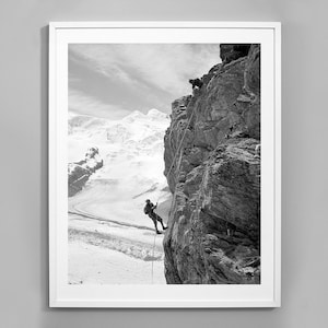Rock Climbing Print, Mountain Climbers, Mountaineering, Wall Art Print, Black and White Photo, Museum Quality Photo Art Print