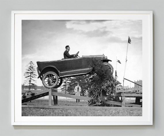 80s USA製 Vintage photograph ヴィンテージ フォト Car Jump Stunt Print, 1920's Vintage Car Photo Print, Overland