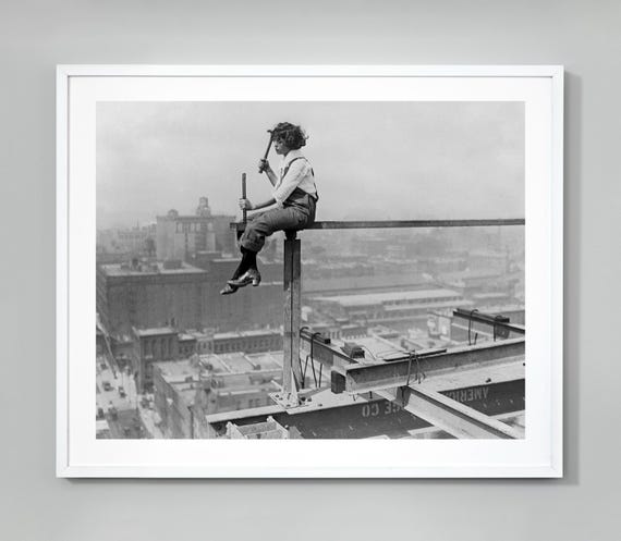 Woman Iron Girdering Print, Chicago Cityscape Print, Miss “Collie” Collier, 1920, Black and White Photo, Vintage Photo, Wall Art Print